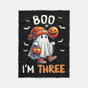 Boo I'm Three Ghost 3rd Birthday Halloween Boy Kid Fleece Blanket