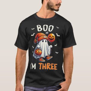 Boo I'm Three Ghost 3rd Birthday Halloween Boy Kid T-Shirt
