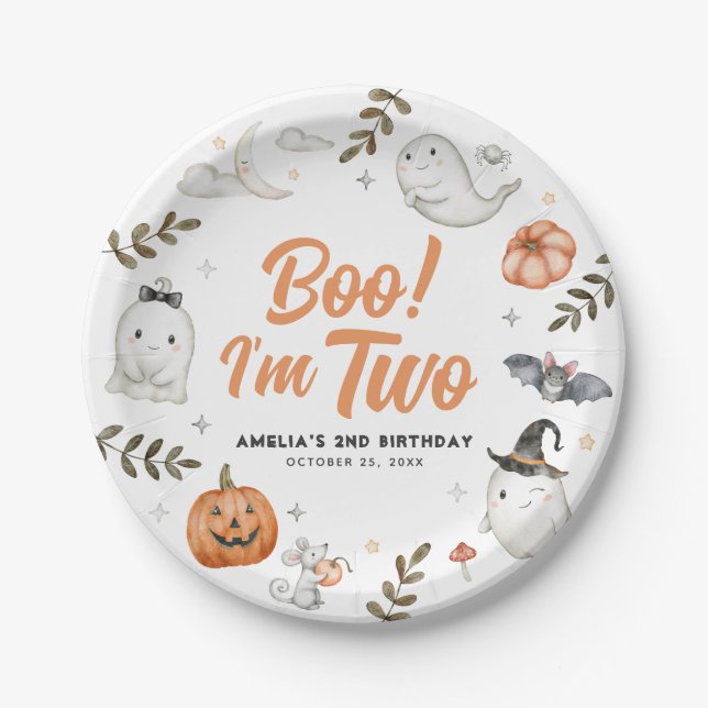Boo! I'm two Halloween Birthday Paper Plates (Front)