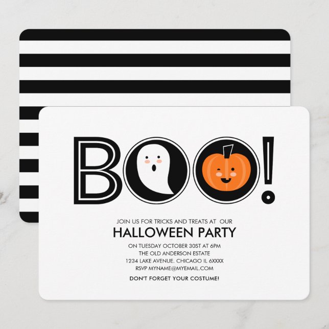 Boo ! Invitation de la fête d'Halloween (Devant / Derrière)