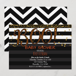 BOO ! Invitation rayures orange et noir pour Hallo