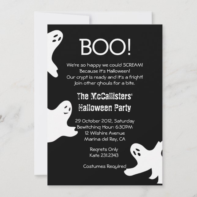 BOO ! Invitations de la fête du costume d'Hallowee (Devant)