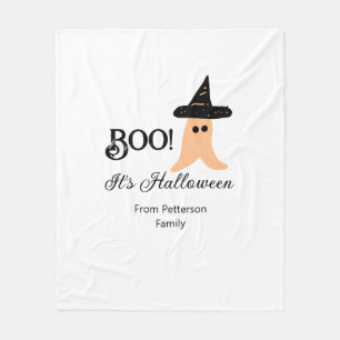 Boo it's Halloween from family name orange ghost  Fleece Blanket