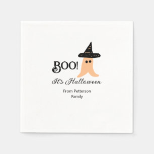 Boo it's Halloween from family name orange ghost  Napkin