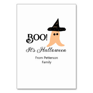 Boo it's Halloween from family name orange ghost Table Number