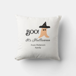 Boo it's Halloween from family name orange ghost  Throw Pillow