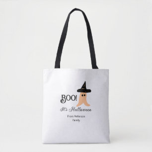Boo it's Halloween from family name orange ghost Tote Bag