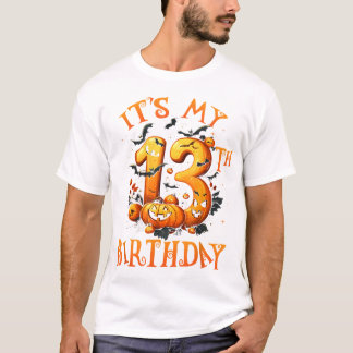 Boo It'S My 13Th Birthday Halloween Pumpkin 13  T-Shirt