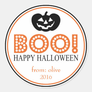 Boo! Jack-O-Lantern (Black / Orange) Classic Round Sticker