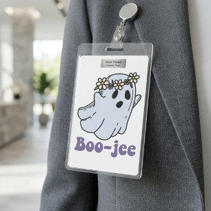Boo-Jee Cute Blue Floral Ghost Halloween Pun Badge