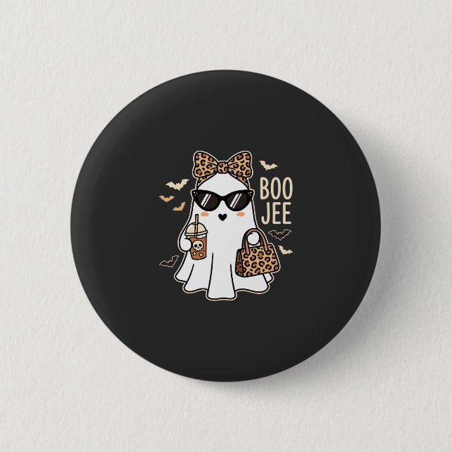 Boo Jee Cute Ghost Halloween Leopard Design_1 2 Inch Round Button (Front)