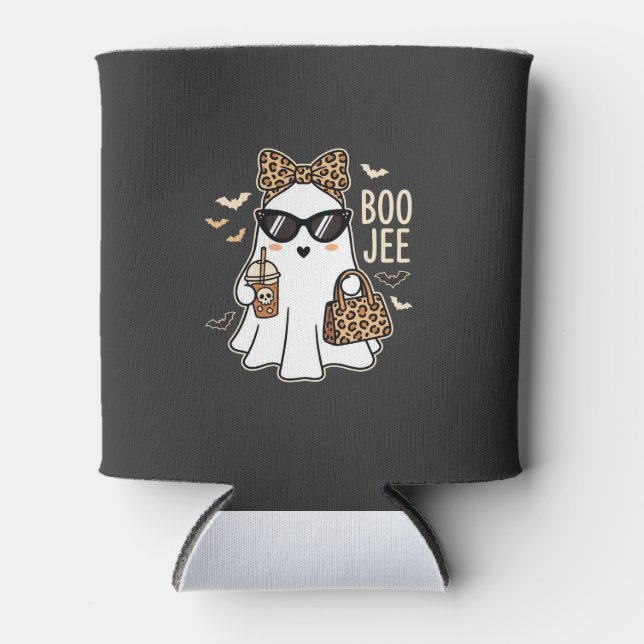 Boo Jee Cute Ghost Halloween Leopard Design_1 Can Cooler (Front)