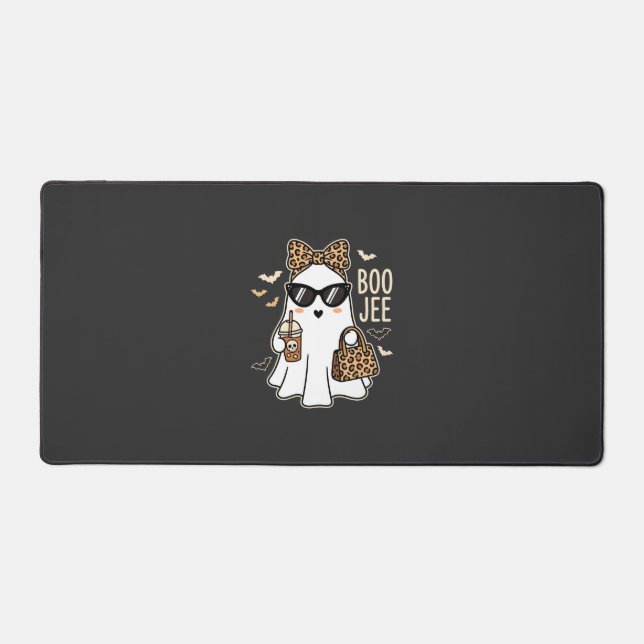 Boo Jee Cute Ghost Halloween Leopard Design_1 Desk Mat (Front)