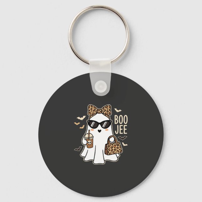 Boo Jee Cute Ghost Halloween Leopard Design_1 Keychain (Front)
