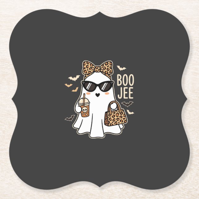 Boo Jee Cute Ghost Halloween Leopard Design_1 Paper Coaster (Front)