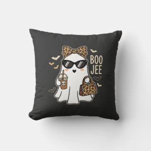 Boo Jee Cute Ghost Halloween Leopard Design_1 Throw Pillow