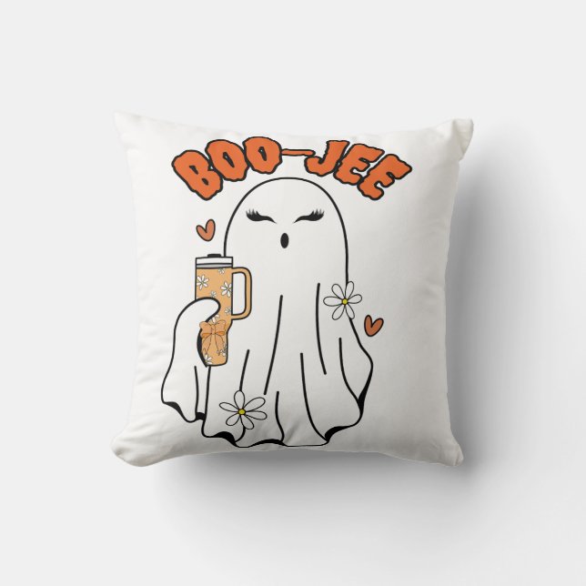 Boo-Jee Cute Halloween Ghost With 40oz Tumbler Throw Pillow (Front)