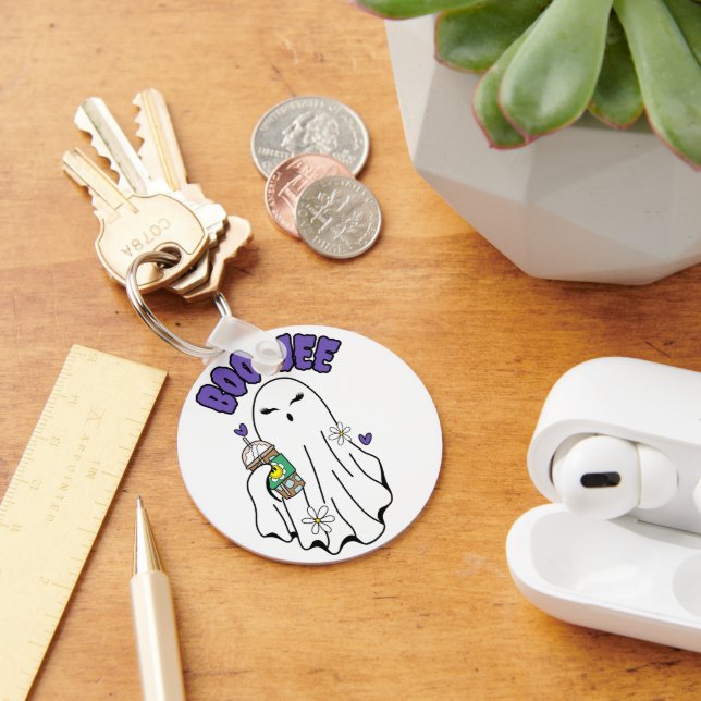 Boo-Jee Cute halloween Ghost with Iced Coffee  Keychain (Desk)