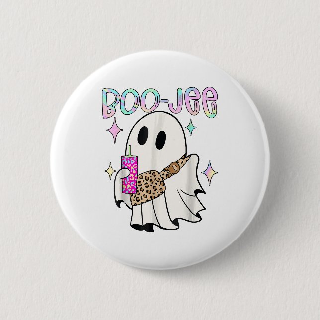 Boo Jee Funny Halloween Ghost 2 Inch Round Button (Front)