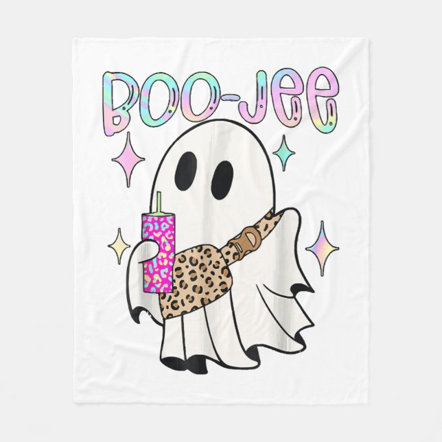 Boo Jee Funny Halloween Ghost Fleece Blanket (Front)