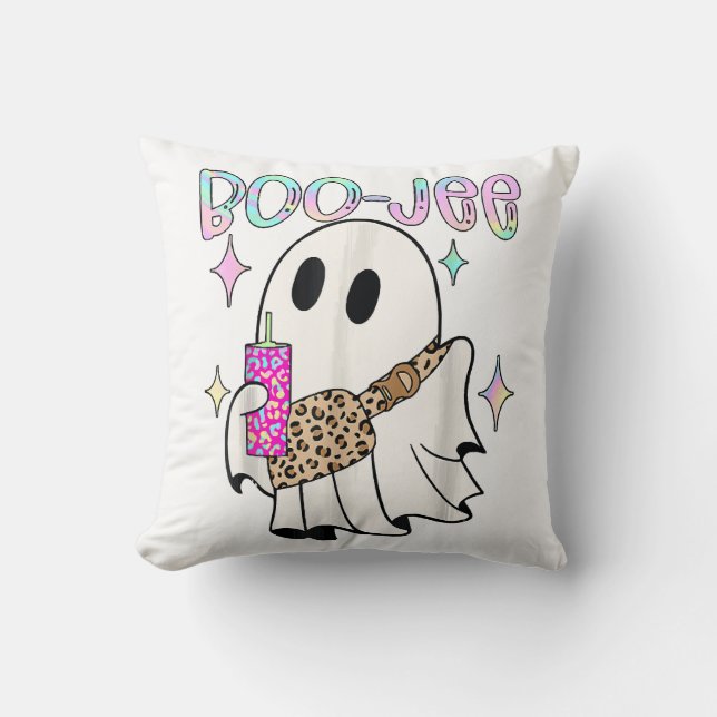 Boo Jee Funny Halloween Ghost Throw Pillow (Front)