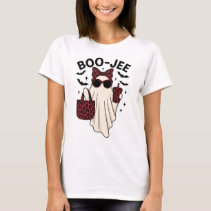Boo-Jee Funny Halloween Ghost with Glam Leopard Pr T-Shirt