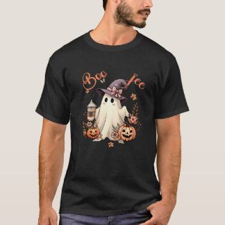 Boo Jee Ghost Drinking Coffee Coquette Bow Hallowe T-Shirt
