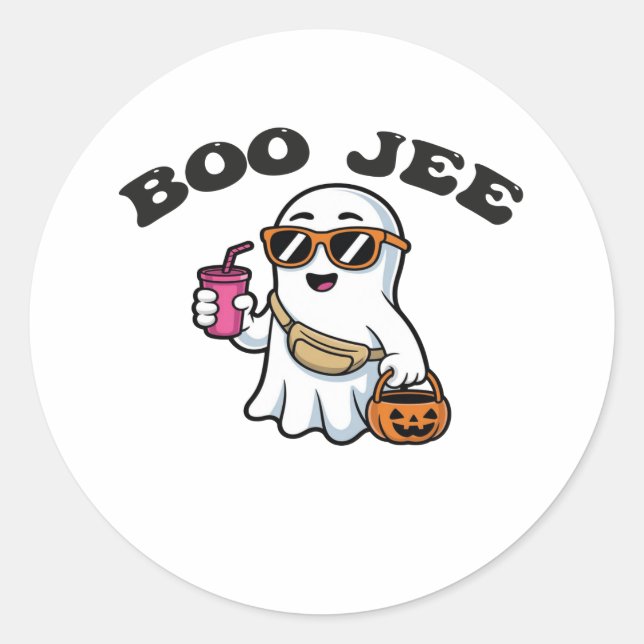 BOO-JEE Ghost – Funny Boujee Halloween Design Classic Round Sticker (Front)