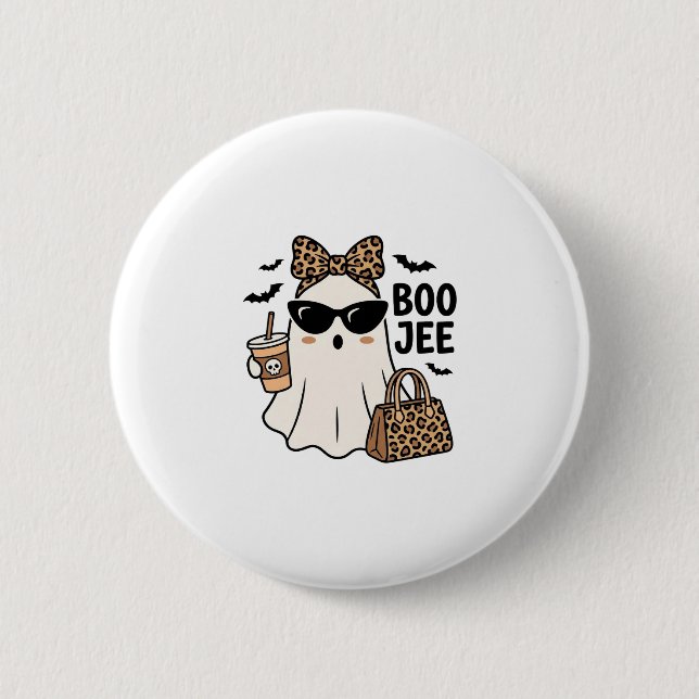 Boo Jee Ghost Halloween Leopard Bow Vector Design_ 2 Inch Round Button (Front)
