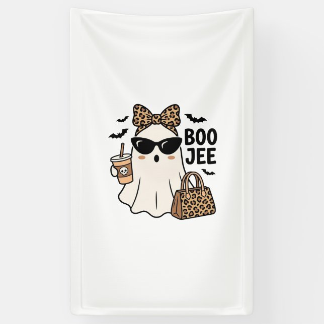 Boo Jee Ghost Halloween Leopard Bow Vector Design_ Banner (Vertical)