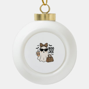 Boo Jee Ghost Halloween Leopard Bow Vector Design_ Ceramic Ball Christmas Ornament