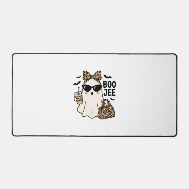 Boo Jee Ghost Halloween Leopard Bow Vector Design_ Desk Mat (Front)