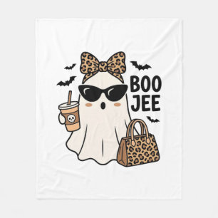 Boo Jee Ghost Halloween Leopard Bow Vector Design_ Fleece Blanket