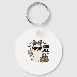 Boo Jee Ghost Halloween Leopard Bow Vector Design_ Keychain