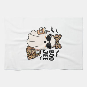 Boo Jee Ghost Halloween Leopard Bow Vector Design_ Kitchen Towel