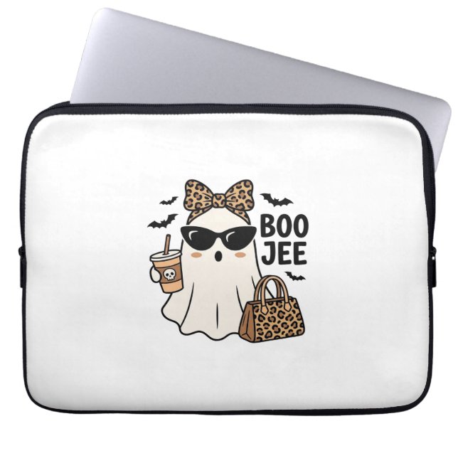 Boo Jee Ghost Halloween Leopard Bow Vector Design_ Laptop Sleeve (Front)