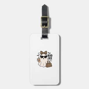 Boo Jee Ghost Halloween Leopard Bow Vector Design_ Luggage Tag