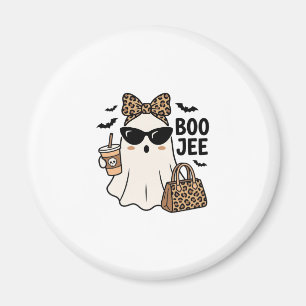 Boo Jee Ghost Halloween Leopard Bow Vector Design_ Magnet
