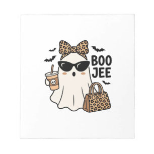 Boo Jee Ghost Halloween Leopard Bow Vector Design_ Notepad