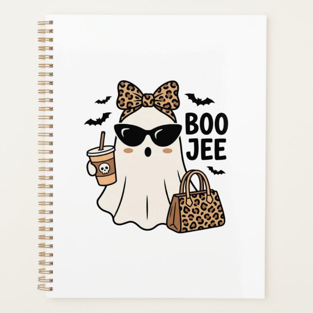 Boo Jee Ghost Halloween Leopard Bow Vector Design_ Planner (Front)