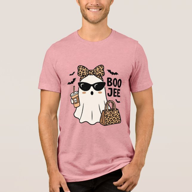 Boo Jee Ghost Halloween Leopard Bow Vector Design_ Tri-Blend Shirt (Front)