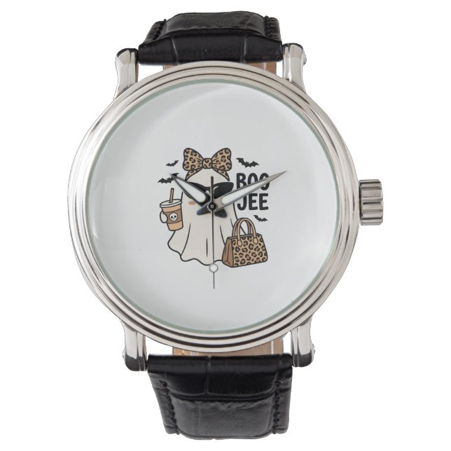Boo Jee Ghost Halloween Leopard Bow Vector Design_ Watch (Front)