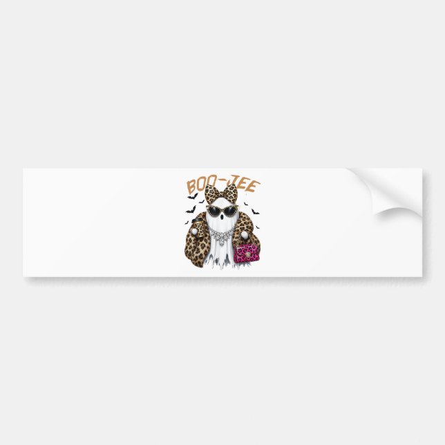 Boo-JEE Ghost Leopard Coquette Halloween Bumper Sticker (Front)