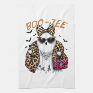 Boo-JEE Ghost Leopard Coquette Halloween Kitchen Towel