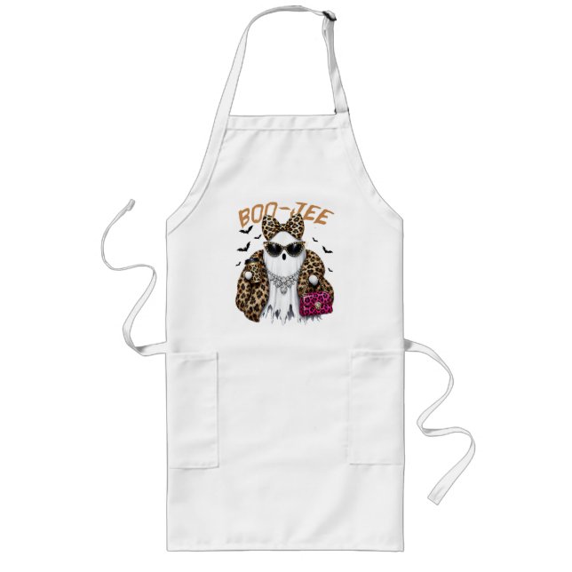 Boo-JEE Ghost Leopard Coquette Halloween Long Apron (Front)