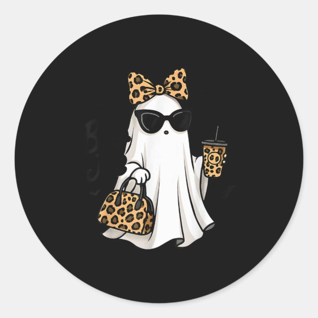 Boo Jee Ghost With Coffee Coquette Bow Halloween W Classic Round Sticker (Front)