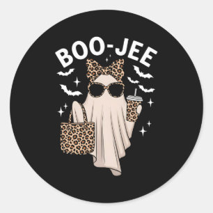 Boo Jee Ghost With Coffee Coquette Bow Halloween W Classic Round Sticker