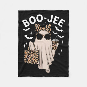 Boo Jee Ghost With Coffee Coquette Bow Halloween W Fleece Blanket