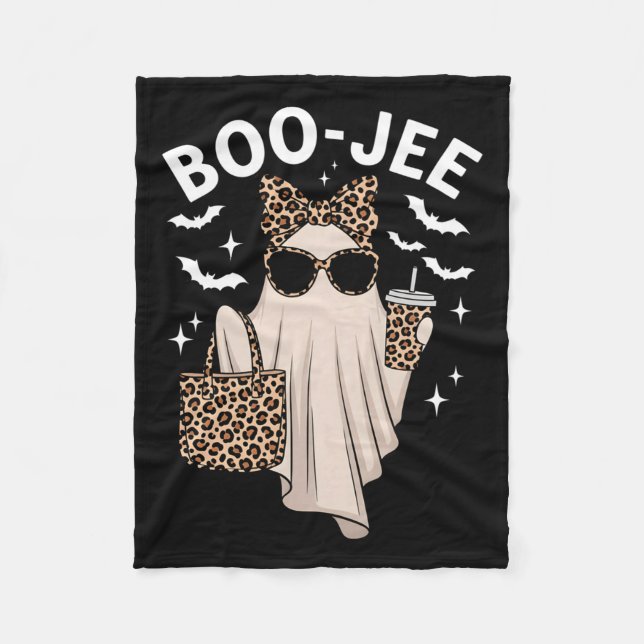 Boo Jee Ghost With Coffee Coquette Bow Halloween W Fleece Blanket (Front)