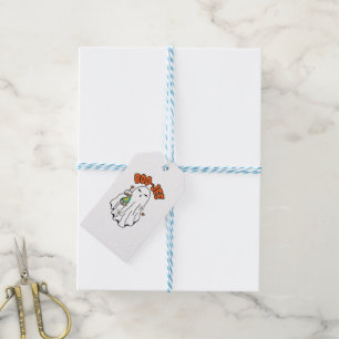 Boo-Jee Halloween Ghost with Iced Coffee in hand  Gift Tags